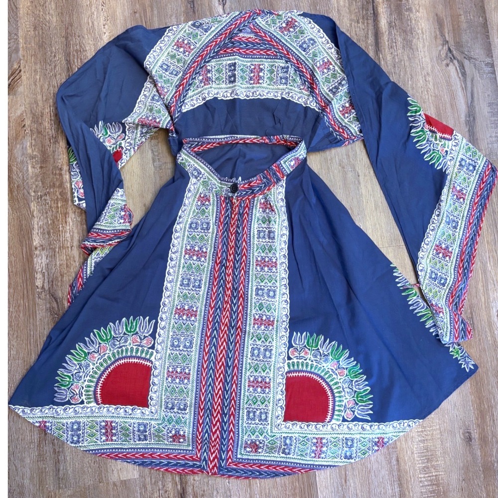 Vintage 60s 70s wrap convertible halter dress dashiki print hippie bohemian - Picture 6 of 9